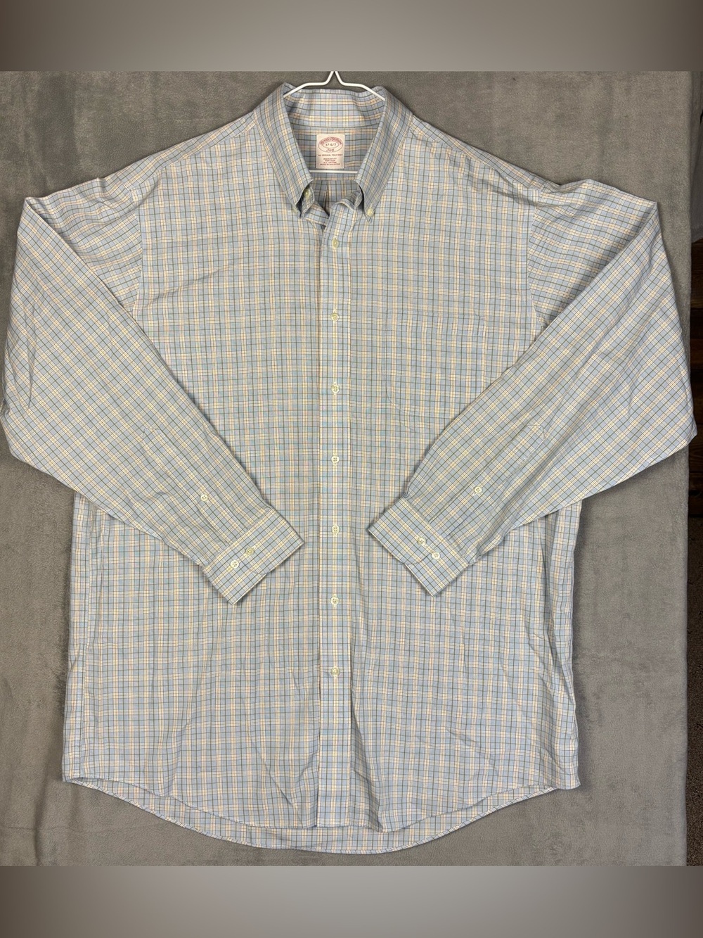 Brooks‎ Brothers 346 Mens 17 6/7 Plaid Non Iron Cotton Button Down Shirt Blue